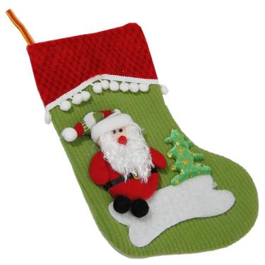 Imagem de Bota de Natal Verde em Tecido com Papai Noel 1446 28cm de Altura CBRN0180