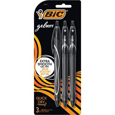Imagem de BIC Canetas de gel de secagem rápida Gel-Ocity, ponta média retrátil (0,7 mm), caneta de gel de tinta preta, 3 unidades