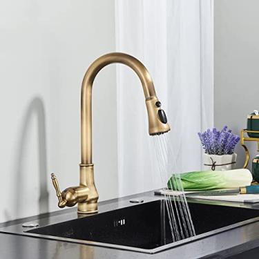 Imagem de Torneira de cozinha de bronze antigo montagem de convés rotação de 360 graus retire torneira de guindaste misturador quente e frio, bronze antigo b, china