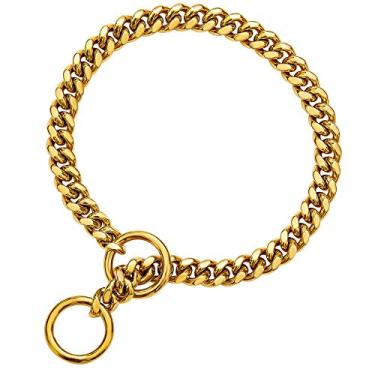 Imagem de Coleira de corrente de ouro 18 K txprodogchains 10 mm Corrente de elos cubanos de aço inoxidável Coleira para treinamento de caminhada para cães pequenos e médios (45,7 cm)