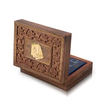 Imagem de Ideias exclusivas de presente de aniversário feito à mão clássico porta-cartas de madeira caixa de armazenamento organizador com um conjunto de cartas de baralho "Ace" de qualidade premium presentes de inauguração de casa para ele e ela