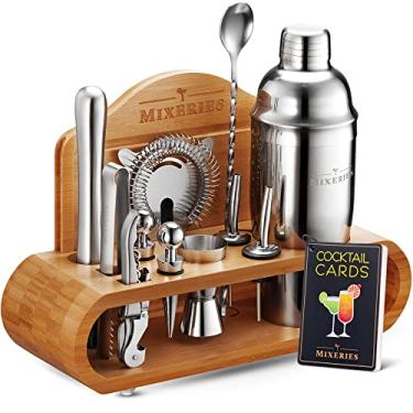Imagem de Mixology Bartender Kit com suporte – Conjunto de 19 peças, conjunto de coqueteleira, conjunto de batedeira para bar doméstico com todos os acessórios de bar – Conjunto de ferramentas de bar, kit de