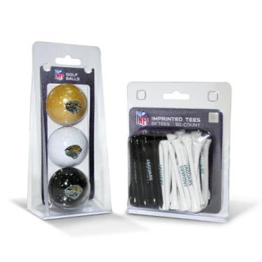 Imagem de Team Golf Bolas de golfe impressas com logotipo NFL Jacksonville Jaguars (3 unidades) e camisetas de golfe de 7 cm (50 unidades), multicoloridas