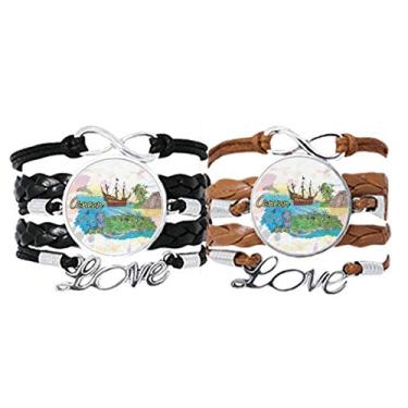 Imagem de DIYthinker Pulseira Cancun Ilha do México com Templo Maia, Alça de mão, Pulseira de Couro, Conjunto Duplo Presente, Pulseira de Casal