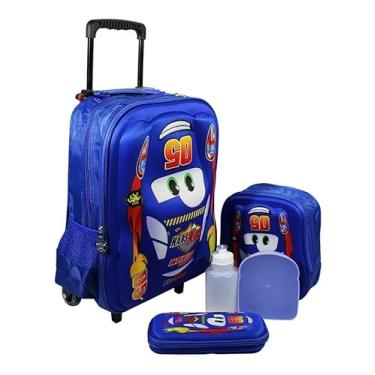 Imagem de Kit Mochila Carros Infantil Masculina Escolar Rodinhas
