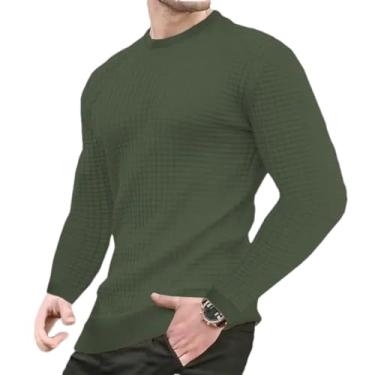 Imagem de KANG POWER Suéter masculino de algodão com gola redonda slim fit casual de malha camiseta masculina de manga longa, Army En8, Medium
