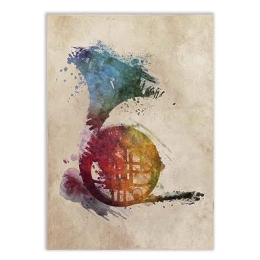 Imagem de Placa Decorativa A3 Trompa French Horn Instrumento Musical Watercolor Poster