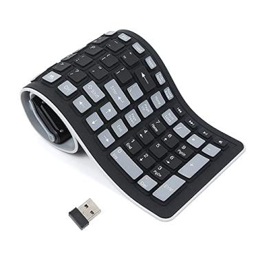 Imagem de Seaciyan Teclado de silicone sem fio, teclado portátil dobrável de borracha macia, perfeito para PC, laptop e viagens (preto e cinza)