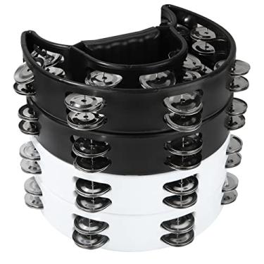 Imagem de Pacote com 4 pandeiros de metal de meia lua para adultos - fileira dupla, pandeiretas de plástico para percussão musical, pandeiretas, música, ritmo, pandeiteira