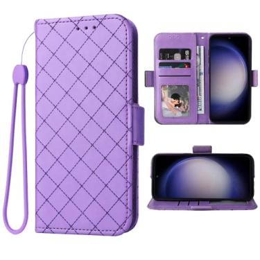 Imagem de Furiet Capa carteira compatível com Samsung Galaxy S24 Plus S24+ 5G e alça de pulso e suporte de cartão flip de couro com suporte para celular para S24plus 24S + S 24 24+ feminino roxo