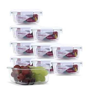 Imagem de KIT 10 Potes de Vidro Quadrado com Tampa Hermética 520ml Cor:Branco (QH)