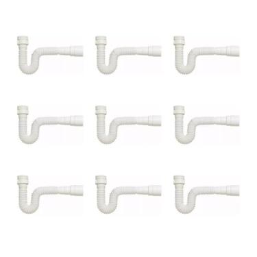 Imagem de Delflex, kIT 9 Sifão Sanfonado Branco Cozinha Pia Banheiro Tanque