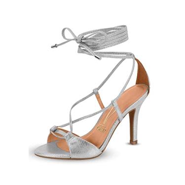 Imagem de Sandália Vizzano Salto Amarração Feminino, Prata, 37