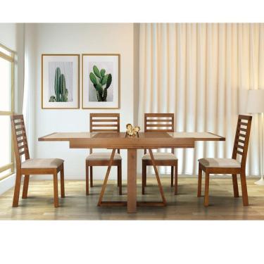 Imagem de Conjunto Sala de Jantar Atena Mesa Extensível 178x78cm Tampo Vidro 6 Cadeiras Assento Estofado Pinhão