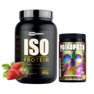 Imagem de Pro Corps, Whey Isolado 900g + Pré Treino Psikopata 300g (900g, Morango - Tangerina)