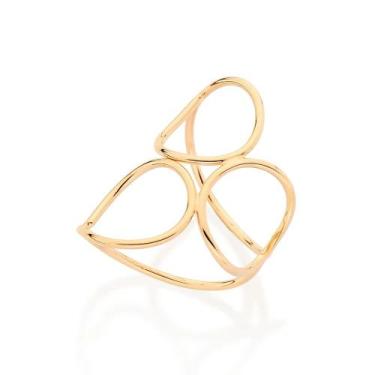 Imagem de Anel rommanel banhado ouro 18k feminino grande maxi aro duplo 3 círcul
