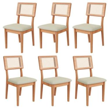 Imagem de Kit 6 Cadeira Estofada com Encosto de Tela MDF Freijó Césare Escuro - 