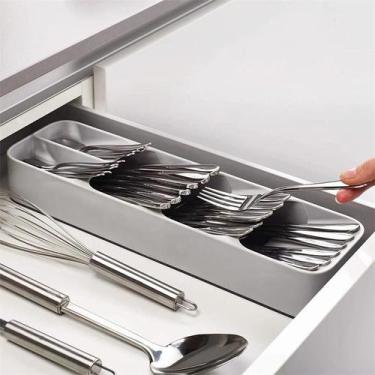 Imagem de Bandeja organizadora de gavetas de cozinha para talheres de prata, cin