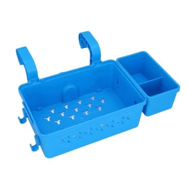 Imagem de Cesta de Armazenamento de Piscina, Escaninho de Armazenamento de Piscina Acima do Recipiente de Armazenamento de Piscina Com Ganchos de Plástico para Toalhas de Bebidas (Azul)