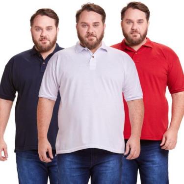 Imagem de Kit 3 Polos Masculina Plus Size Algodão - Daze Modas, G1, Vermelho, Az