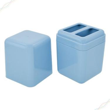 Imagem de Porta Escova Creme Dental Copo Suporte com Tampa Organizador Pia Cube 