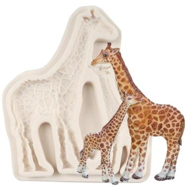 Imagem de QDMOLDS Molde de silicone de girafa para mãe e bebê Moldes de fondant de girafa para decoração de bolo de animais da selva topo de cupcake chocolate doce polímero argila pasta de goma