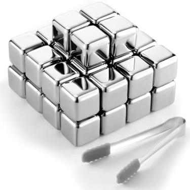 Imagem de Cubos de gelo de aço inoxidável com pegador de gelo, rochas de uísque refrescante, cubos de gelo reutilizáveis, rochas de resfriamento de metal para bebidas, uísque, vodca, licores de vinho (36 peças)