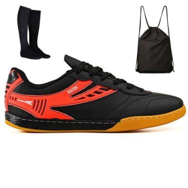 Imagem de Kit Chuteira Futsal Couro Futebol Salao Quadra + Mochila + Meião Adult