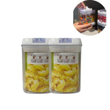 Imagem de Kit 2 Potes Hermético Bolacha Quadrado Acrílico 800ml Trava - Pote Par