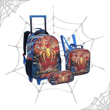 Imagem de Kit Mochila Rodinha Menino Homem Aranha Escolar Infantil Lancheira Est