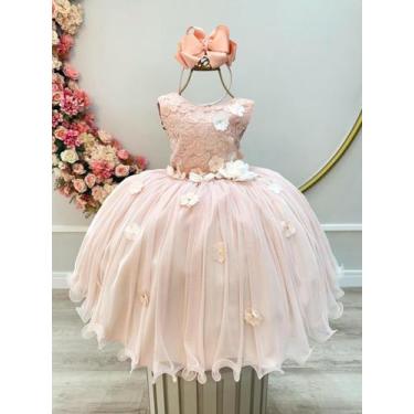 Imagem de Vestido Infantil Pêssego C/ Renda e Aplique de Flores Damas - enjoy, 4
