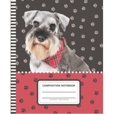 Imagem de Dog Composition Notebook Wide Ruled: 7.5 x 9.25 Blank Paper / 108 Pages/Stationery Gift for Note Taking - Writing - Doodles/Gray Mini Schnauzer Art Photo on Paw Print Pattern Cover