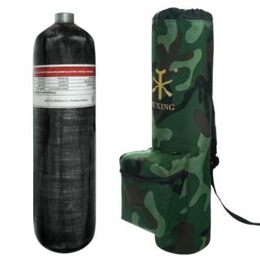 Imagem de TUXING 4500psi 3L/183Cu em tanque de ar HPA Paintball de fibra de carbono com sistema de ar PCP válvula de calibre duplo e bolsa de transporte (tanque de ar 3L + bolsa de transporte)