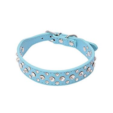 Imagem de Coleiras de couro com strass personalizadas de 25,4 cm a 60,96 cm para cães e gatos para raças pequenas e médiasDogs Kingdom Medium azul A013SJ0402