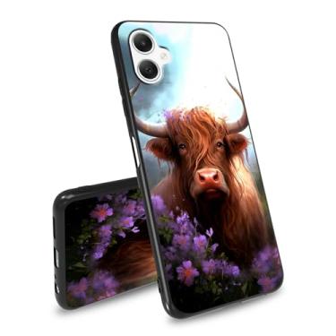 Imagem de BEOTIWAD Capa para Samsung Galaxy A06 para Samsung A06 capa de telefone vaca com tema de flores roxas design ultrafino macio TPU à prova de choque capa para Galaxy A06