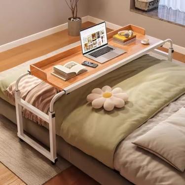 Imagem de Mesa de cama móvel sobrecama ajustável altura e comprimento carrinho para laptop sobre a cama bandeja de comida, mesa móvel médica multifuncional estação de trabalho em pé