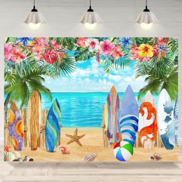 Imagem de 2,1 x 1,5 m pano de fundo de praia surfe verão luau festa havaiana fotografia fundo prancha de surf folhas de palmeira tropical decoração de verão tema festa cabine de fotos adereços