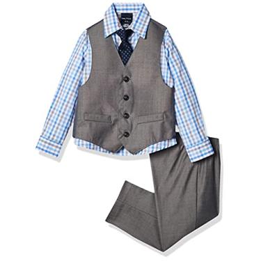 Imagem de Nautica Conjunto de terno formal de 4 peças para meninos com colete, calça, camisa social com colarinho e gravata, Cinza claro, 3 Anos