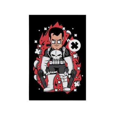 Imagem de Quadro Decorativo Canvas Justiceiro Preto Branco Chibi - DELIQUADROS