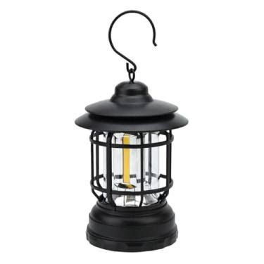 Imagem de Lampião LED Retrô Recarregável USB, Design Vintage, 19,5 x 11,5 cm, Preto