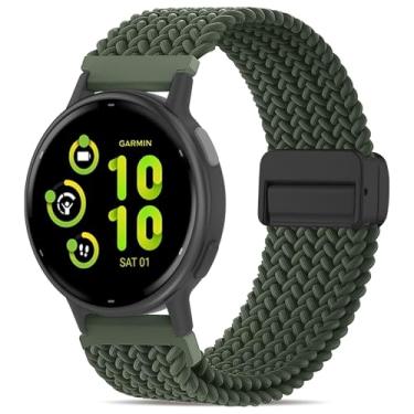Imagem de Oanux Pulseira trançada magnética de 20 mm compatível com Garmin Vivoactive 5/Vivoactive 6/3/3 Music, pulseira esportiva macia de nylon elástico para Venu Sq 2/Venu 2 Plus e Forerunner 55/165/245/645