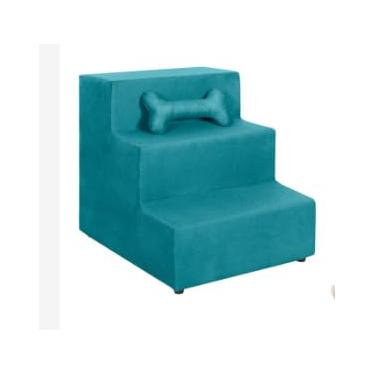 Imagem de Hierarquia Pet 3 Degraus Rampa Almofadada Suede Cinza Cinza (grátis Almofada Pet Osso)(AZUL TURQUESA)