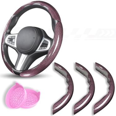 Imagem de Capa de volante de carro, 3 peças de capas de volante de fibra de carbono brilhante, protetor de volante antiderrapante, ótima aderência, acessórios universais para decoração de carro para 37-38 cm