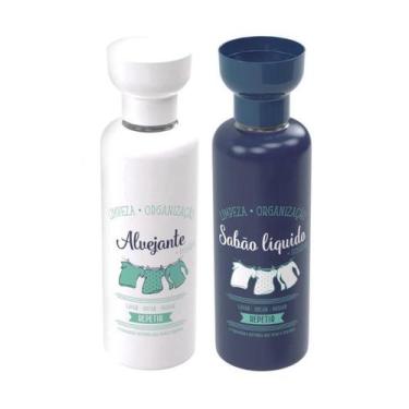 Imagem de Porta alvejante e porta sabão liquido com dosador kit lavanderia - Pla