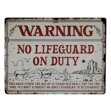 Imagem de Placa vintage western WARNING NO LIFEGUARD ON DUTY - Sinalização de segurança autêntica estilo velho oeste para piscinas comerciais e residenciais, atende a todos os requisitos do código nacional 30,5