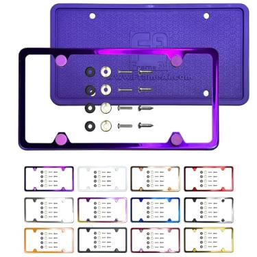 Imagem de Protetor traseiro de silicone quatro furos moldura fina para placa de licença espelho roxo galvanoplastia cromada ajuste universal parafuso de alumínio tampa tampa, aço inoxidável T304, à prova de ferrugem à prova de intempéries (quantidade: 1 moldura)
