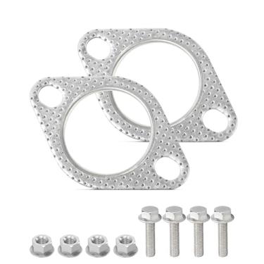 Imagem de SCUARI 2 peças de vedação de escape, acessórios de carro, junta de flange de escape, junta de silenciador, junta de conversor catalítico, kit de reparo de flange de escape com parafuso e porca,