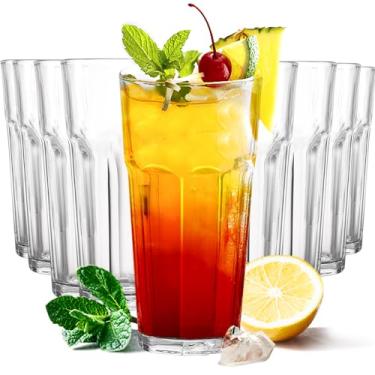 Imagem de Etolies Conjunto de 9 copos Highball, copos de água de 473 ml, copos de chá gelado para água, suco, coquetéis, milkshake, coca, refrigerante, bebidas. Copo de base pesada, copos de cozinha e bar