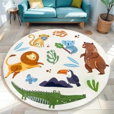 Imagem de Lacomfy Tapete de zoológico de 1,5 m para quarto de crianças, tapete redondo macio com fundo de látex, decoração de quarto de selva para meninos e meninas
