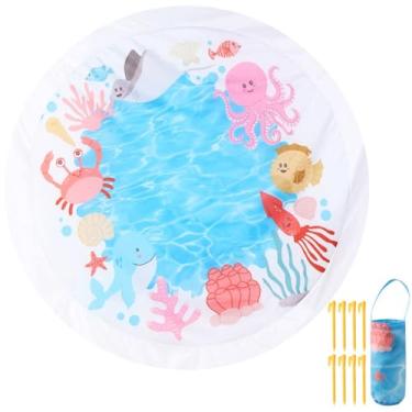 Imagem de Piscina de praia infantil, desenho animado portátil de 1,4 m, poças de praia, piscina infantil com bolsas de armazenamento e unhas no chão para meninos e meninas